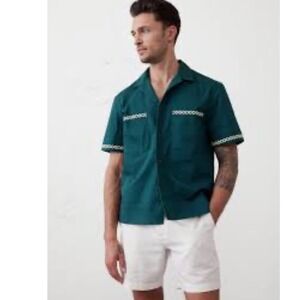 Banana Republic Relaxed Fit Resort Overshirt Men's XL Teal Camp Embroidered NWT